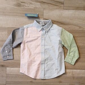 Gymboree Button Down Shirt in Gray, Pink, and Green NWT size 2T (H)